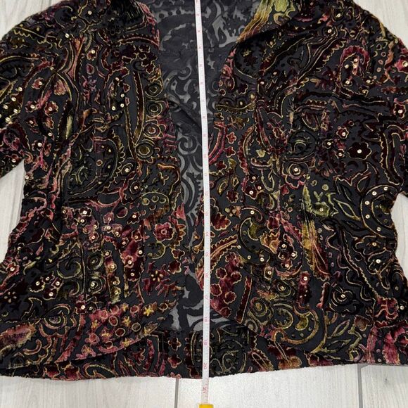 Chicos silk rayon colorful velvet burnout sequin jacket size 2 Super whimsical - Picture 5 of 11